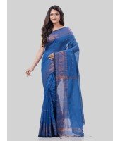 DESH BIDESH Women`s Bengal Cotton Silk Pure Handloom Cotton Saree Kohinoor Work With Blouse Piece(Light Blue)